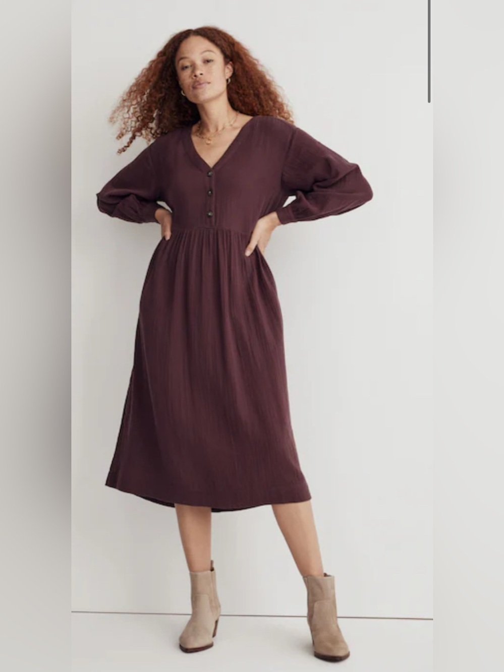 Madewell Gauze Lightspun Midi Dress Plum Purple.